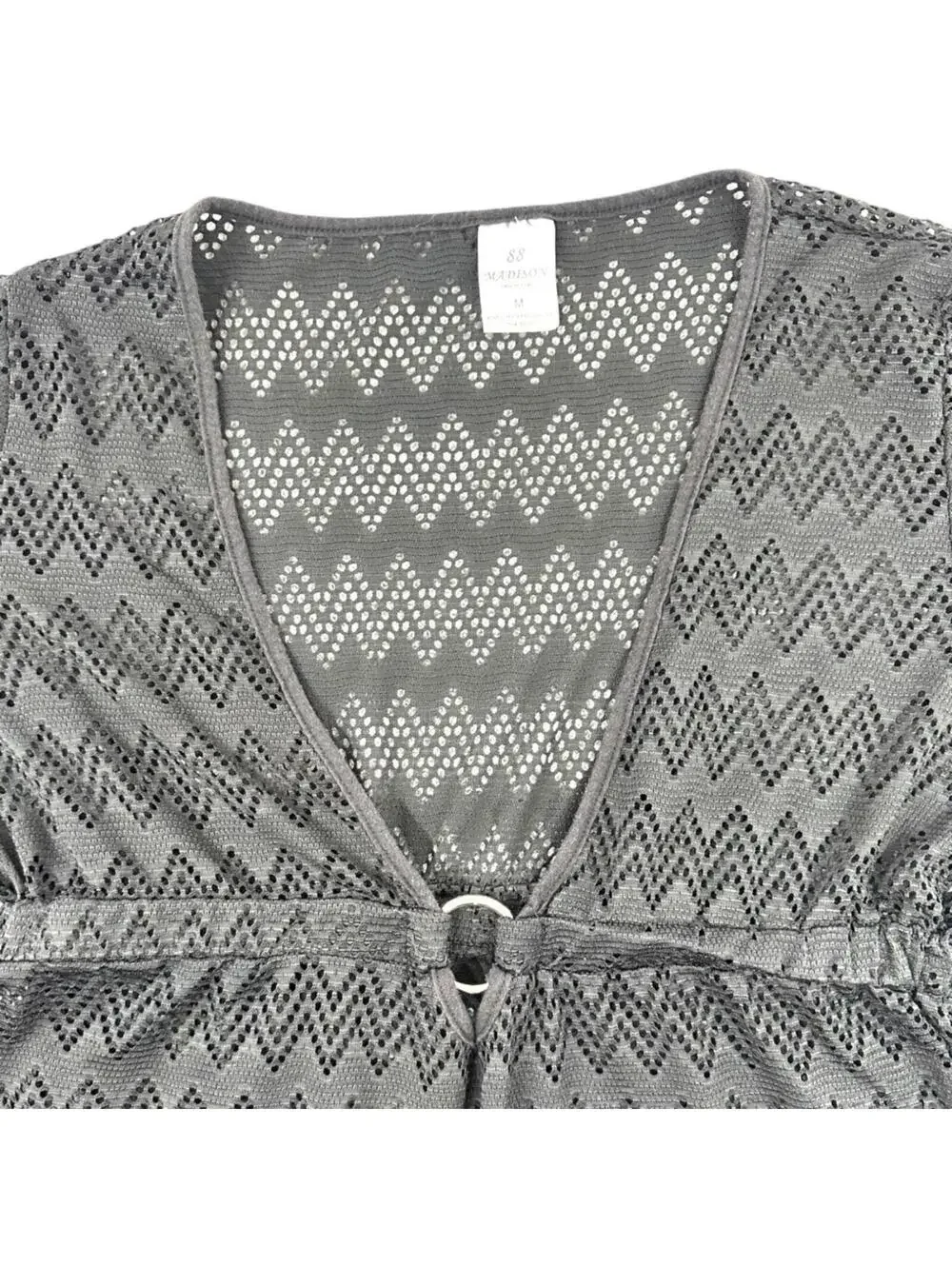 88 Madison Black Chevron Knit Mesh Beach Cover Up with Empire Waist